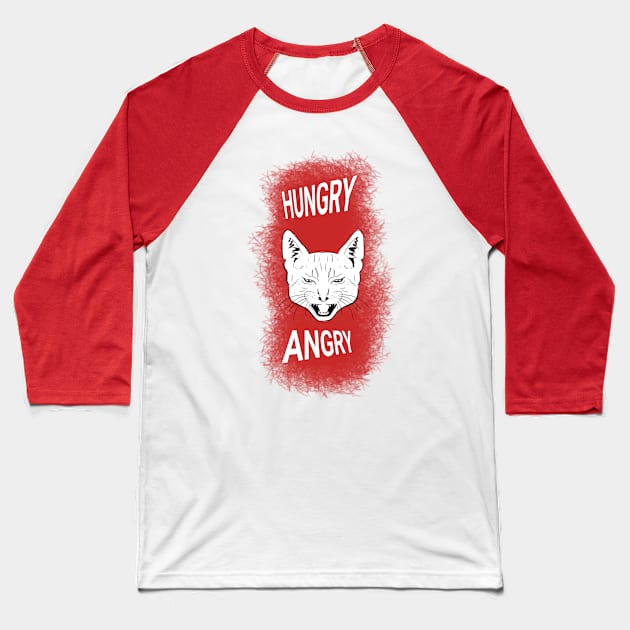 Hungry Angry Cat Baseball T-Shirt by slapbasscat